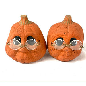 Anthropomorphic Ceramic Pumpkin Jack-O'-Lantern Pair Figurines Halloween Decor